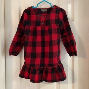 4T Roots/H&M Outfit - classic plaid roots dress and black leggings